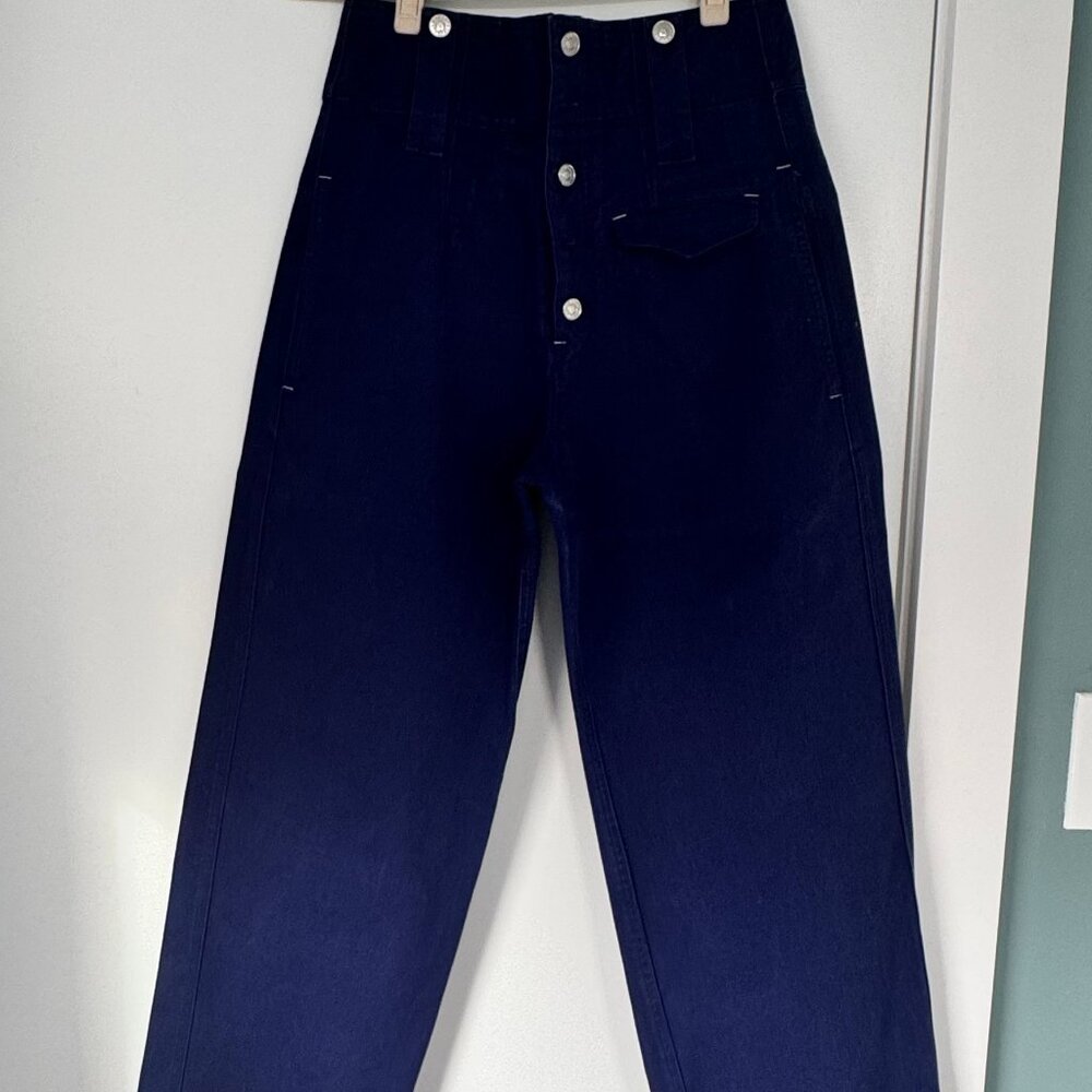 Isabel Marant Navy High-Waist Button-Front Pants